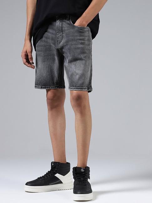 Buy Nuon Charcoal Grey Slim Fit Denim Shorts from Westside