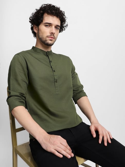 Dennis Lingo Olive Cotton Slim Fit Shirt