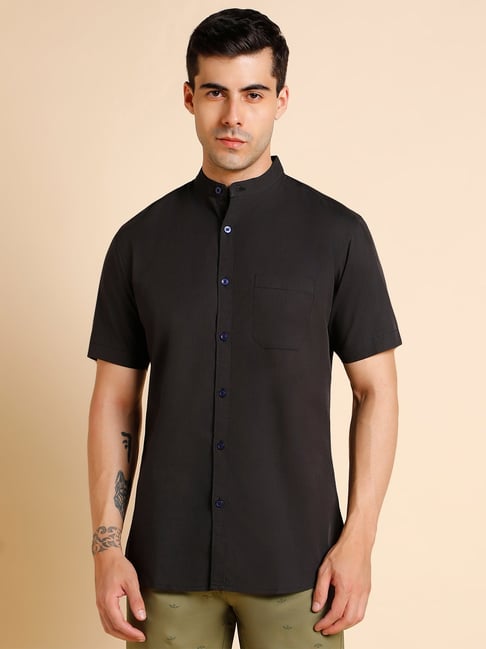 Dennis Lingo Black Cotton Slim Fit Shirt