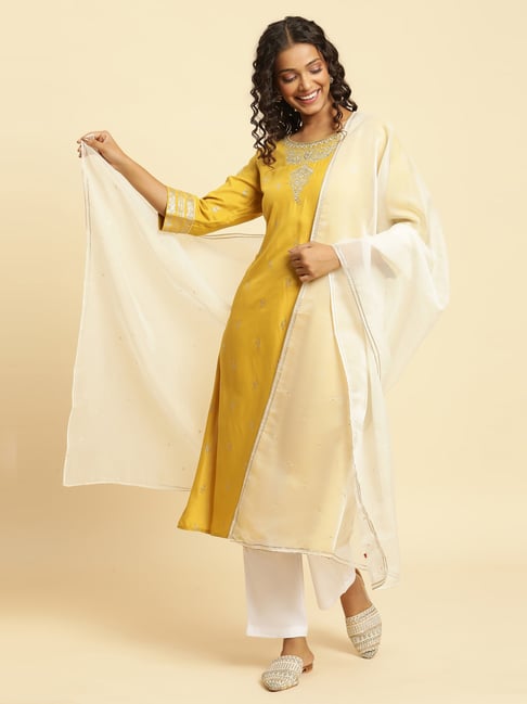 W Off-White Embroidered Dupatta-picture-50