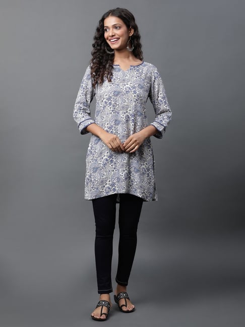 Aurelia Blue Printed A Line Kurti