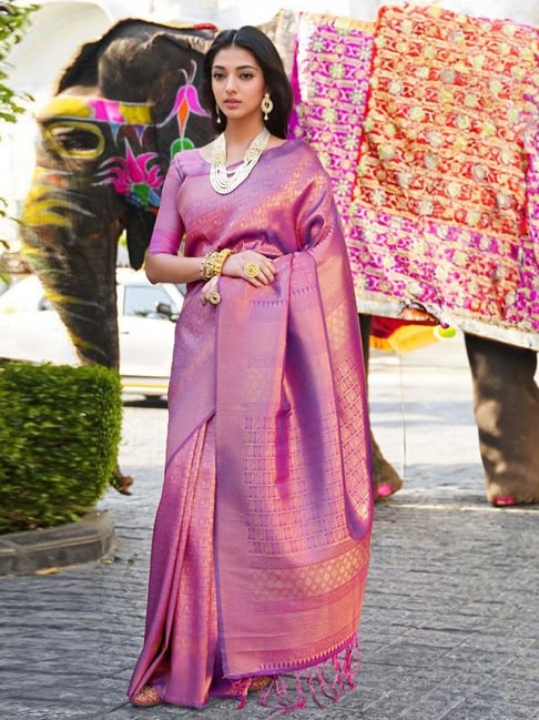 Captivating Purple Kanjivaram Silk Saree With Ravishing Blou