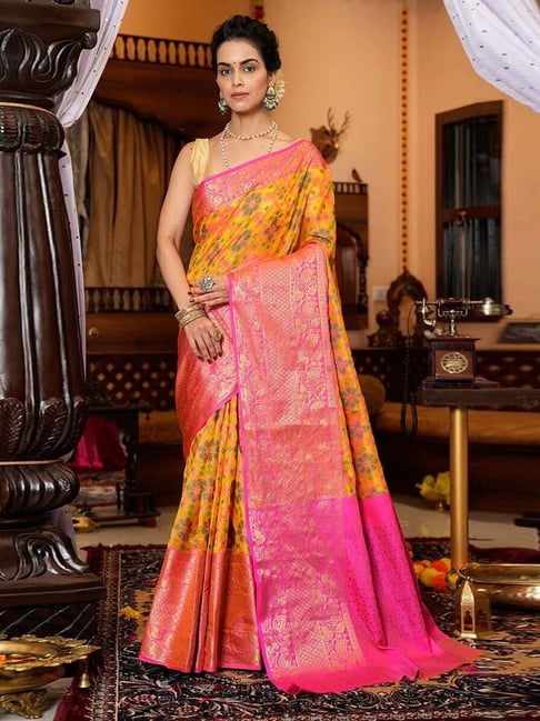 Yellow and Pink Half Saree Set - ANJU SHANKAR LABEL