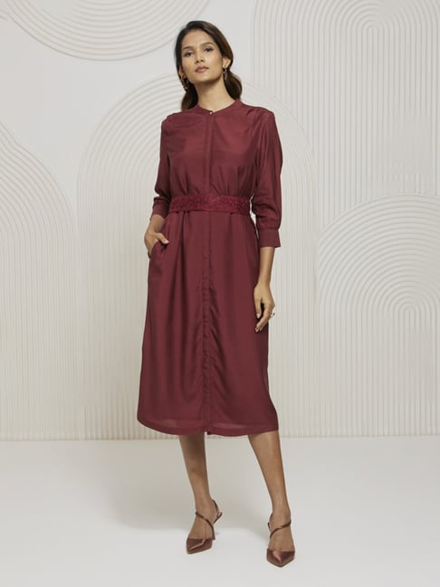Artagai Tawny Port Shift Dress with Embroidered Belt-picture-18