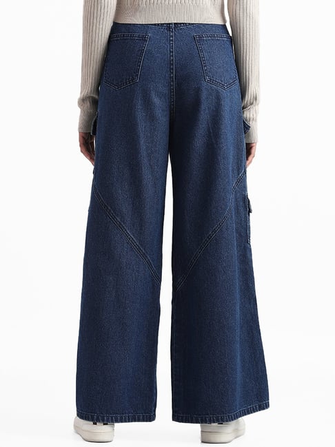 Large Elastic Waistband in Jeans. Denim Texture. Blue Jeans