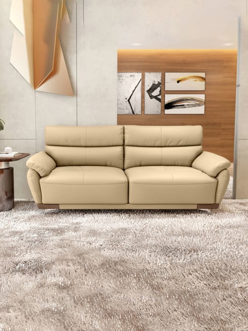 Durian Perry Beige Leather 3 Seater Sofa-picture-35