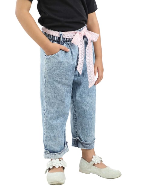 Budding Bees Kids Blue Solid Jeans with Belt