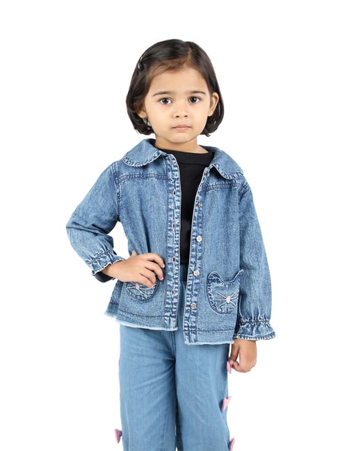 Budding Bees Kids Blue Solid Full Sleeves Denim Jacket