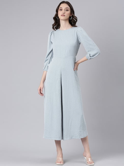 showoffff SHOWOFF Blue & White Cotton Blend Printed Jumpsuit-picture-15