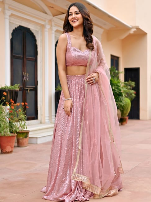 Lavanya The Label Pink Embellished Lehenga Choli Set With Dupatta