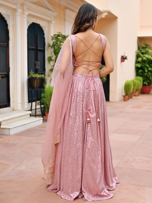 Lavanya The Label Pink Embellished Lehenga Choli Set With Dupatta