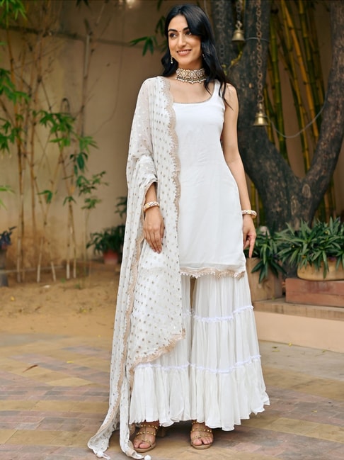 Long White Anarkali Kurti with Georgette Dupatta at Rs.1100/Piece in jaipur  offer by Pancholi Collection Plus