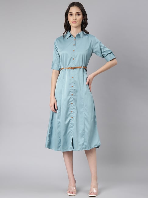 showoffff SHOWOFF Blue Regular Fit Shirt Dress-picture-11