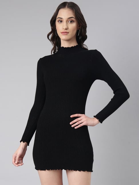 Fablestreet Black Acrylic Relaxed Fit Bodycon Dress