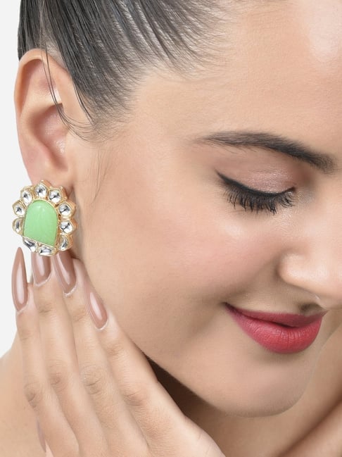 Buy Green Stone Studded Oxidised Silver Dangler Earrings Online – The  Jewelbox