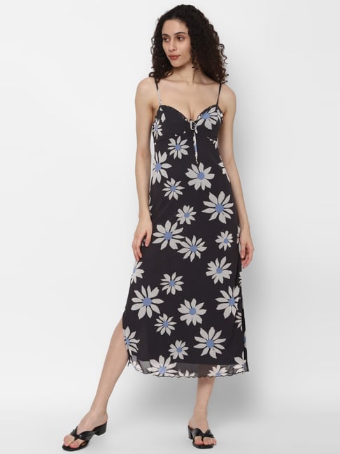 American Eagle Outfitters Black Floral Print Slip Dress