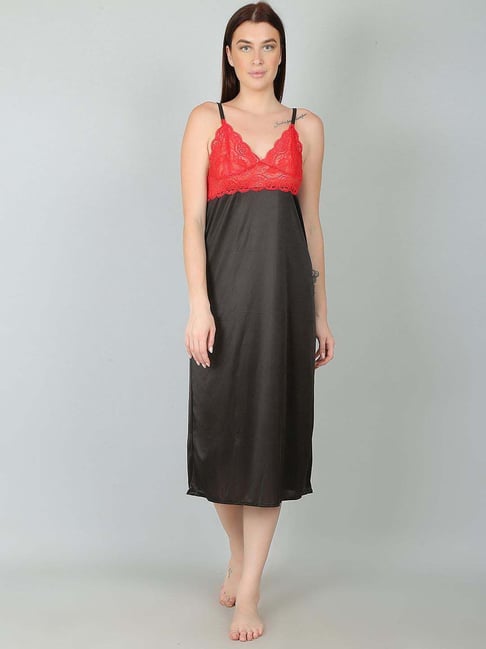 N-Gal Black Lace Work Nighty With Robe