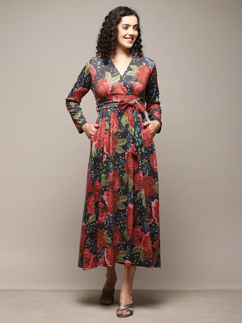 Biba Black Floral Print Blouson Dress