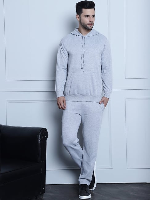 Vimal Jonney Grey Melange Regular Fit Hooded Sweatshirt & Trackpants Set-picture-20