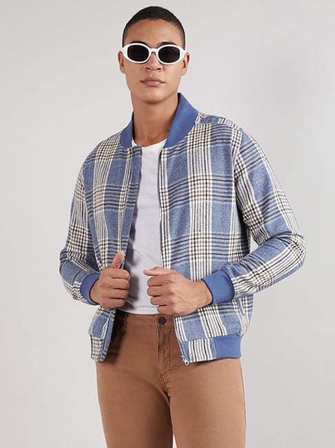 Campus Sutra Blue Cotton Regular Fit Checks Jacket-picture-36