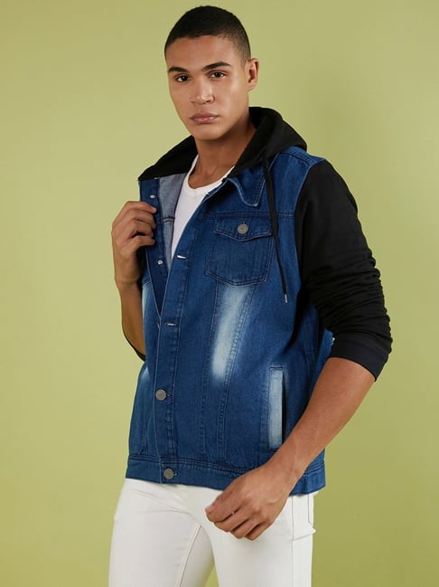 Colour block hooded denim jacket - Men | Bershka