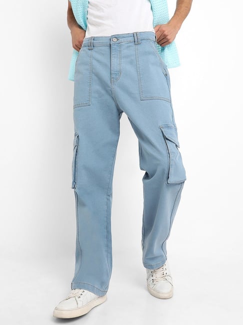 Campus Sutra Light Blue Regular Fit Cargo Jeans