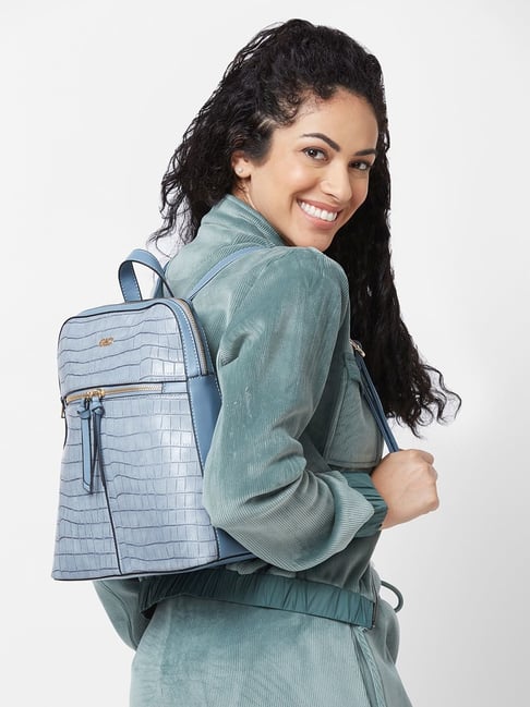 Buy Globus Blueish Grey Textured Medium Backpack Online At Best