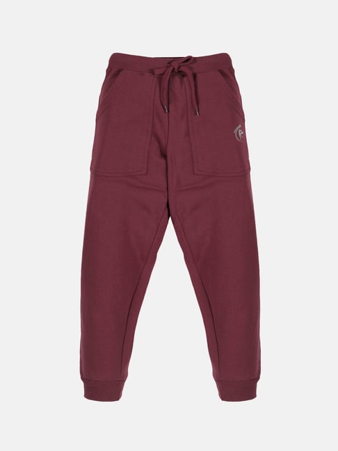Kiddopanti Boys Maroon Solid Trackpants