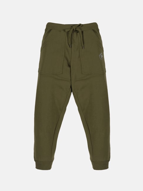 Kiddopanti Boys Olive Solid Trackpants