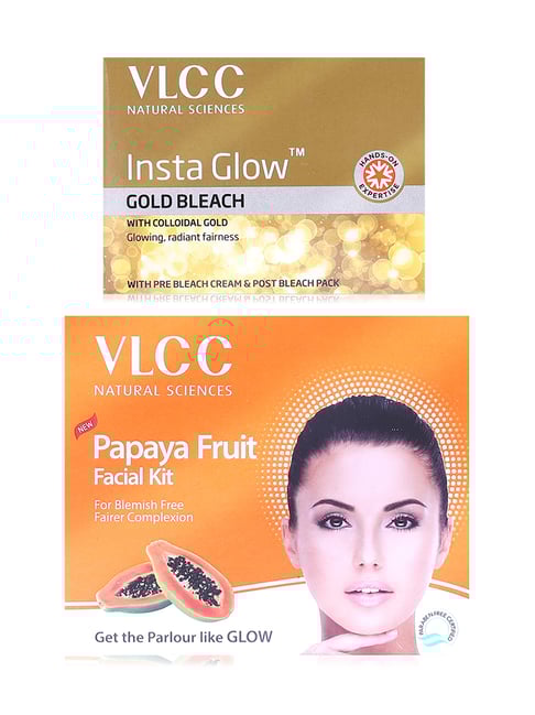 VLCC Papaya Fruit Facial Kit & Insta Glow Gold Bleach Combo