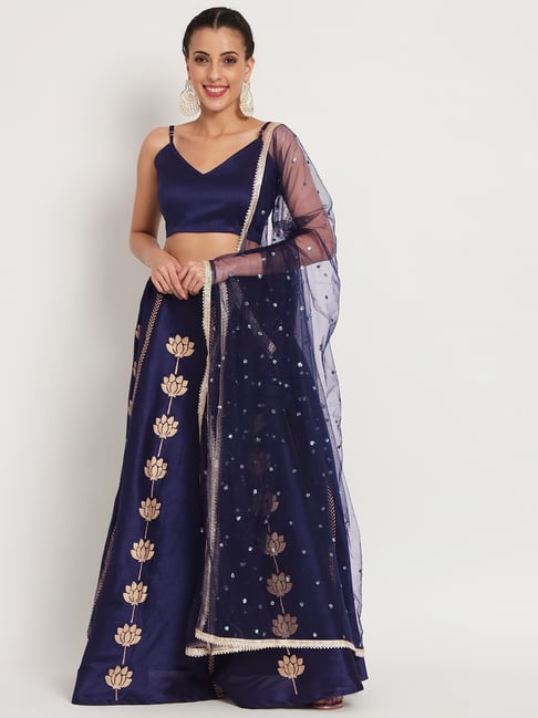 Buy Blue Lehenga And Blouse - Chanderi Printed Floral Scoop Neck Bridal Set  For Women by Tarun Tahiliani Online at Aza Fashions.