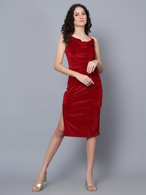 Amazon.com: Dresses for Women - Solid Ruched Bodycon Dress (Color : Burgundy,  Size : Medium) : Clothing, Shoes & Jewelry