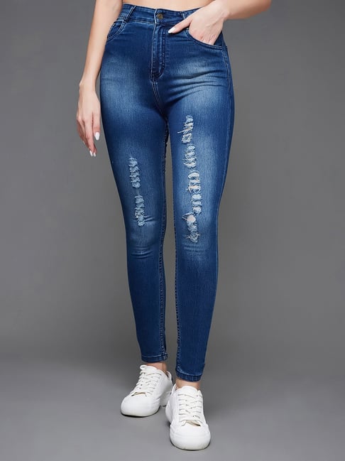 Buy Women's jeans Dark Blue high waist Online In India At Discounted Prices