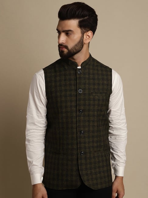 Even Multicolor Regular Fit Check Nehru Jacket