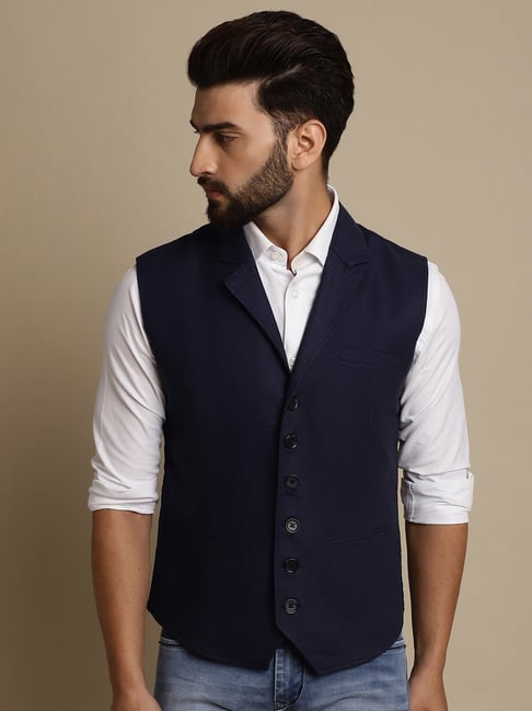 Navy blue waistcoat outlet with jeans