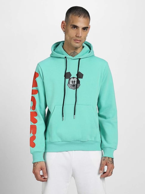 Veirdo Mens Green Hooded Sweatshirt Veirdo Green Regular Fit