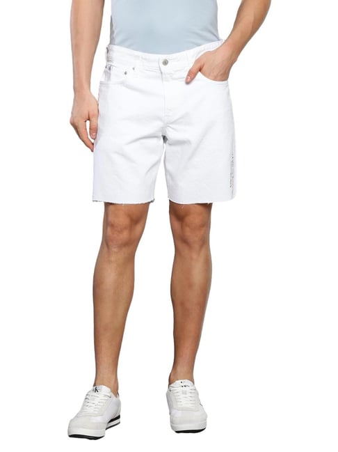 Calvin Klein Jeans White Cotton Regular Fit Denim Shorts