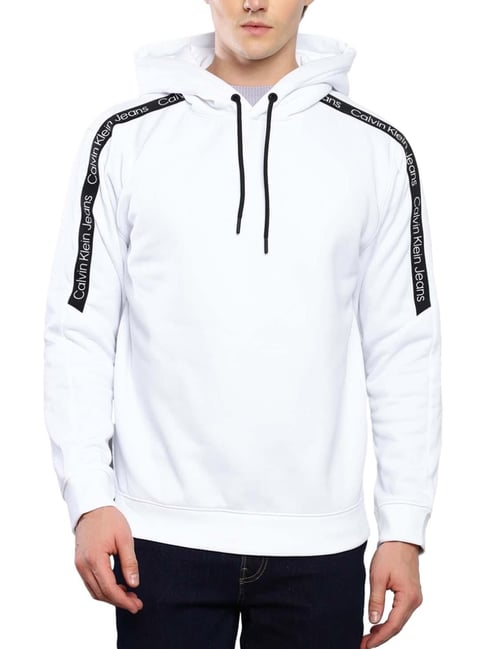 Buy Calvin Klein Jeans Bright White Relaxed Fit Hooded Sweatshirt