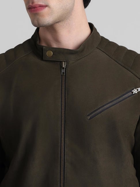 Buy Mast & Harbour Olive Green Biker Jacket - Jackets for Men 1357997 |  Myntra