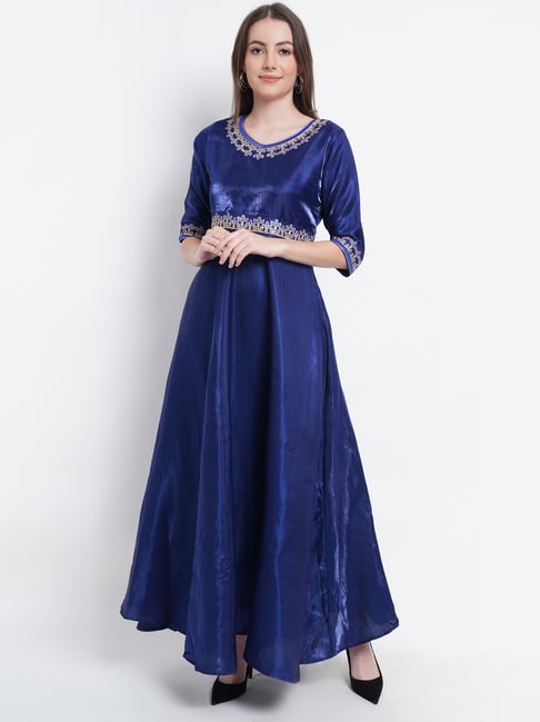 Buy Navy blue silk Indian gown style wedding anarkali in UK, USA and Canada