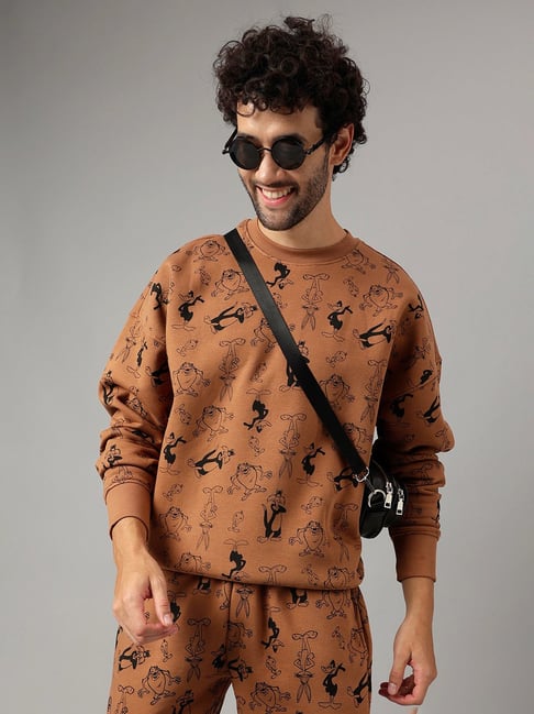 Free Authority Brown Loose Fit Looney Tunes Print Sweatshirt-picture-36