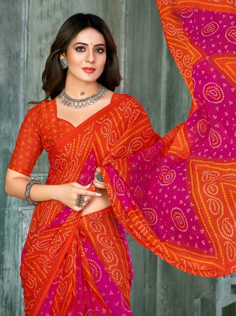 Buy Orange & Pink Sarees for Women by NIRGHOSH Online | Ajio.com