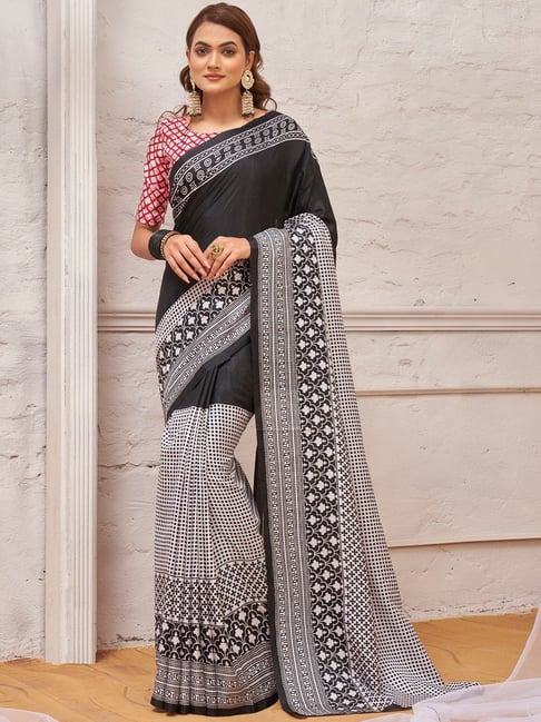 Beautiful Black & White Stripes Crepe Silk Saree | Black and white saree,  Saree, Crepe saree