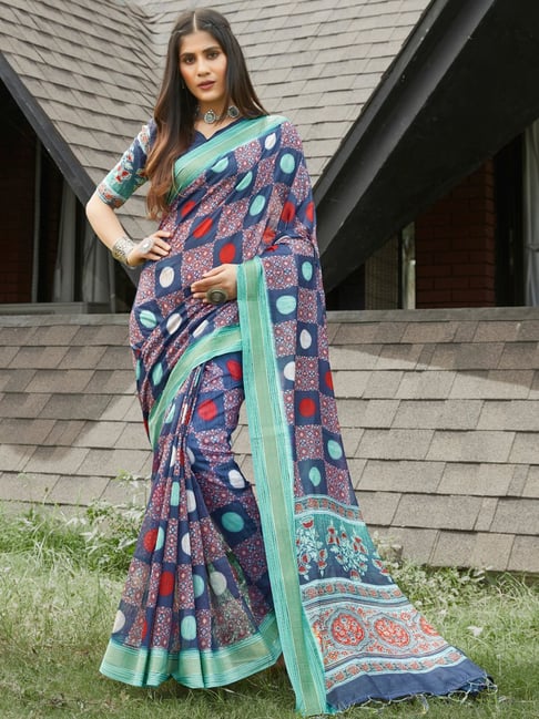 Floral Digital Print Design Linen Saree | BLD148