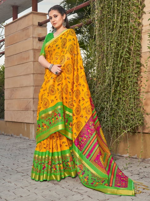 Mustard Yellow Printed Saree | Leemboodi