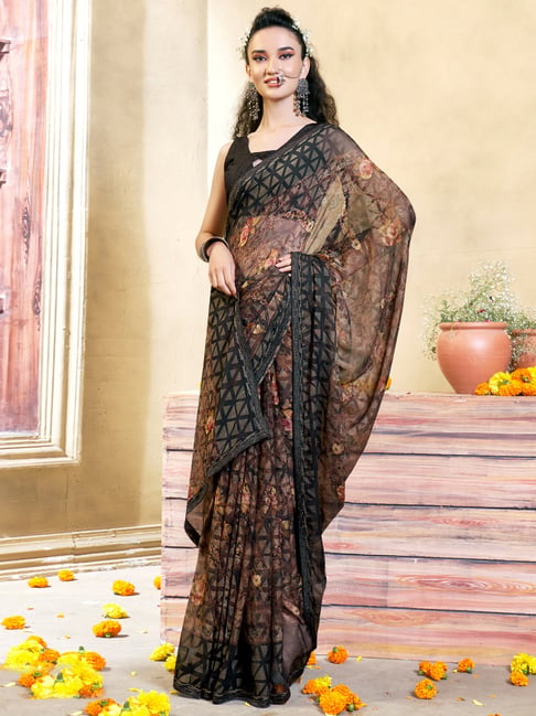 Brown Saree – Bahuji - Online Fashion & Lifestyle Store