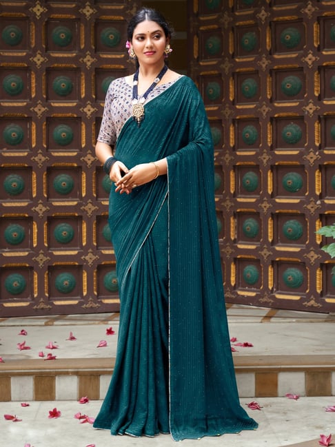 Green Contrast Blouse Saree – RawaazFashion