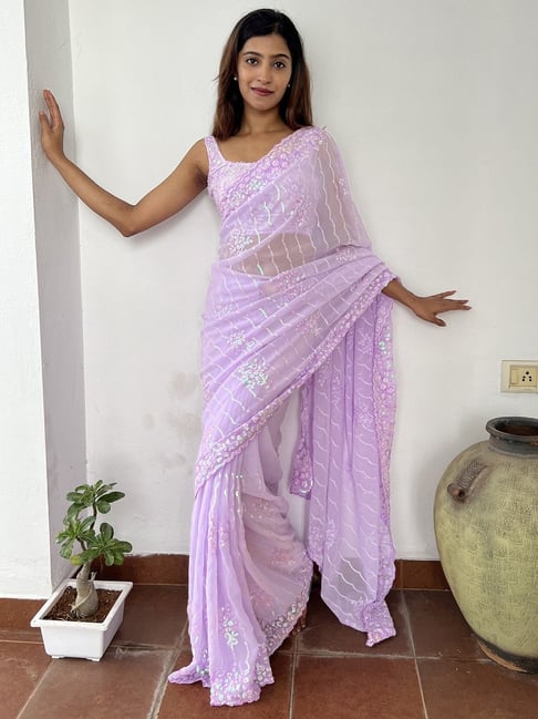 Pastel Purple Ariese Draped Saree Set | Saree gown, Drape saree, Drape gowns