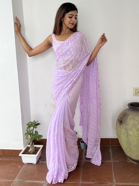 Ready To Wear Organza Light Purple Saree – Shoubhitsfashion