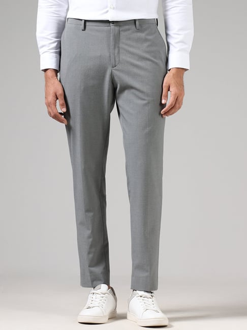 Light Grey Solid Full Length [waist rise] Formal Men Tapered Fit Trousers -  Selling Fast at Pantaloons.com